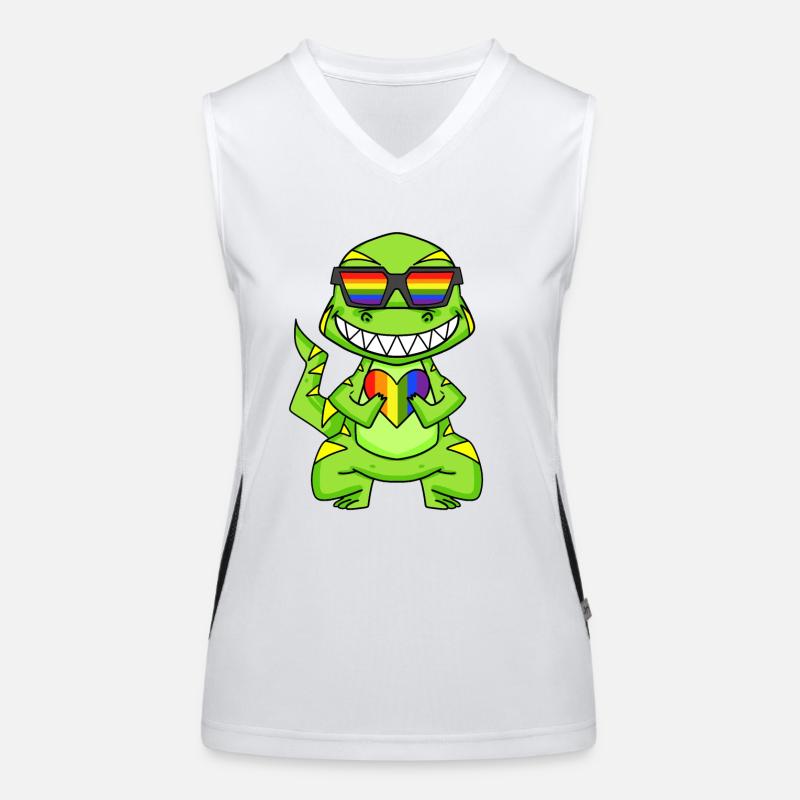 LGBT Tier Dinosaurier Regenbogen Herz Funktionelles Kontrast-Tank Top für Frauen