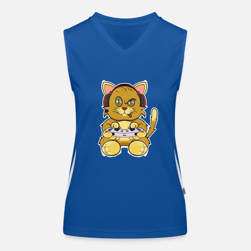 Kitten Cat With Gaming Controller I Funny Gaming Funktionelles Kontrast-Tank Top für Frauen