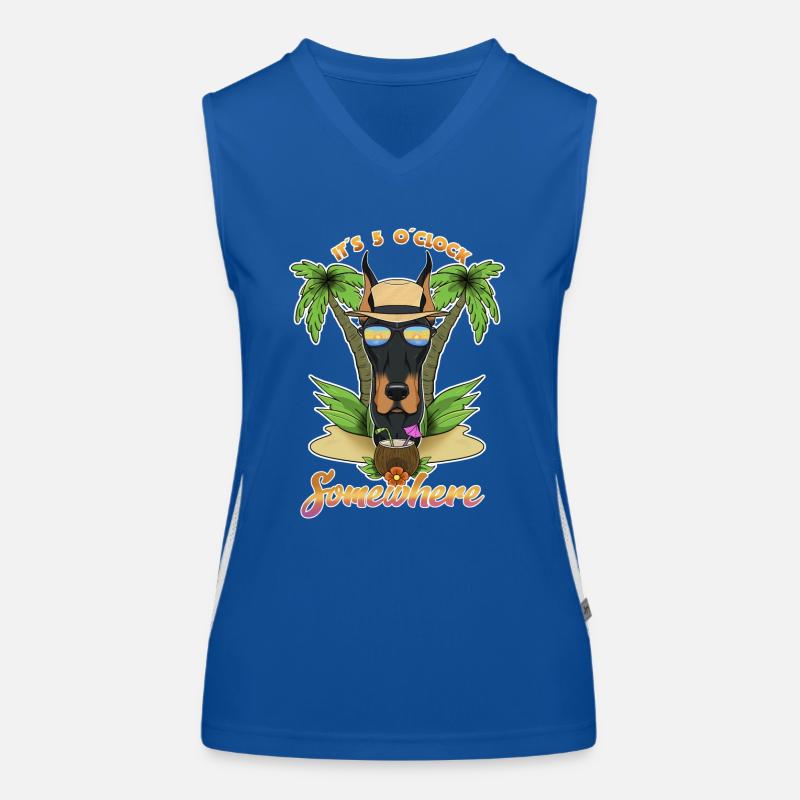 It Is 5 OClock Somewhere Drinking Doberman Funktionelles Kontrast-Tank Top für Frauen