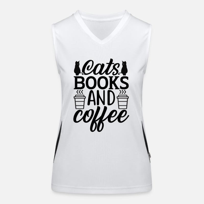 cat books coffee Women's Functional Contrast Tank Top