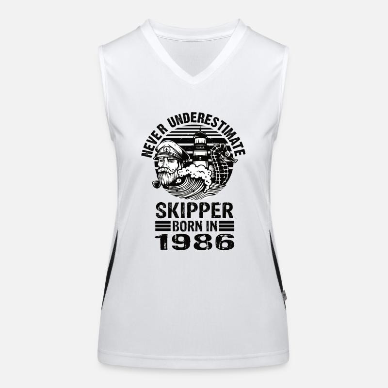 Never Underestimate Skipper born in 1986 Funktionelles Kontrast-Tank Top für Frauen