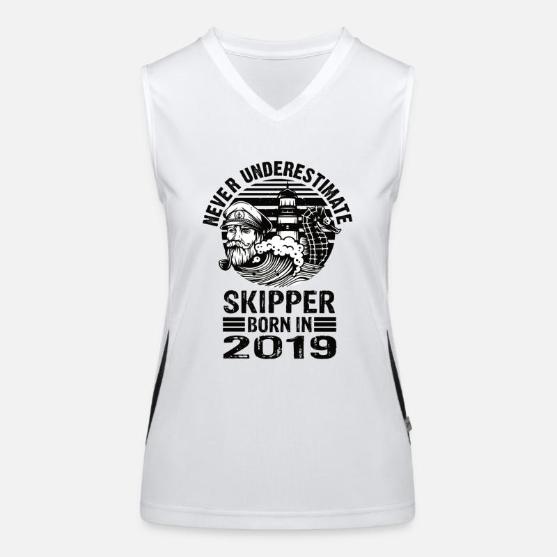 Never Underestimate Skipper born in 2019 Funktionelles Kontrast-Tank Top für Frauen