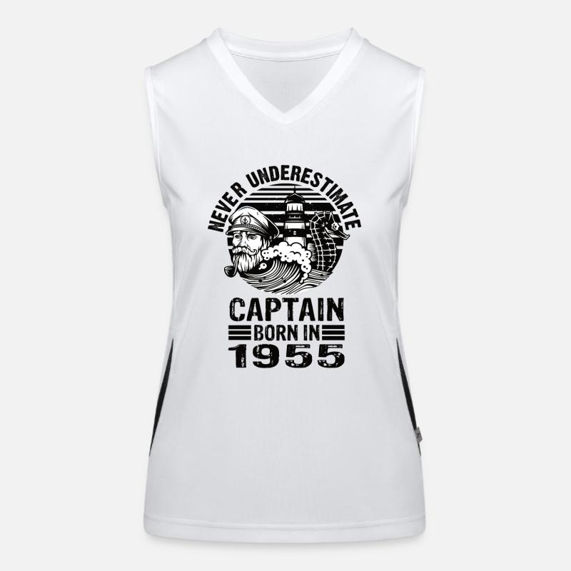 Never Underestimate Captain born in 1955 Funktionelles Kontrast-Tank Top für Frauen