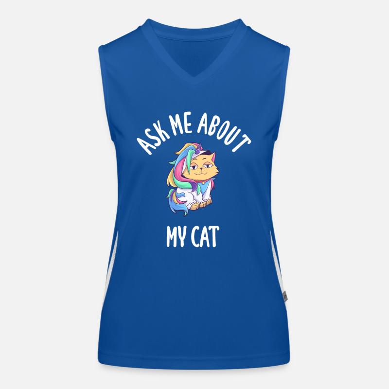 Ask Me About My Cat Funktionelles Kontrast-Tank Top für Frauen