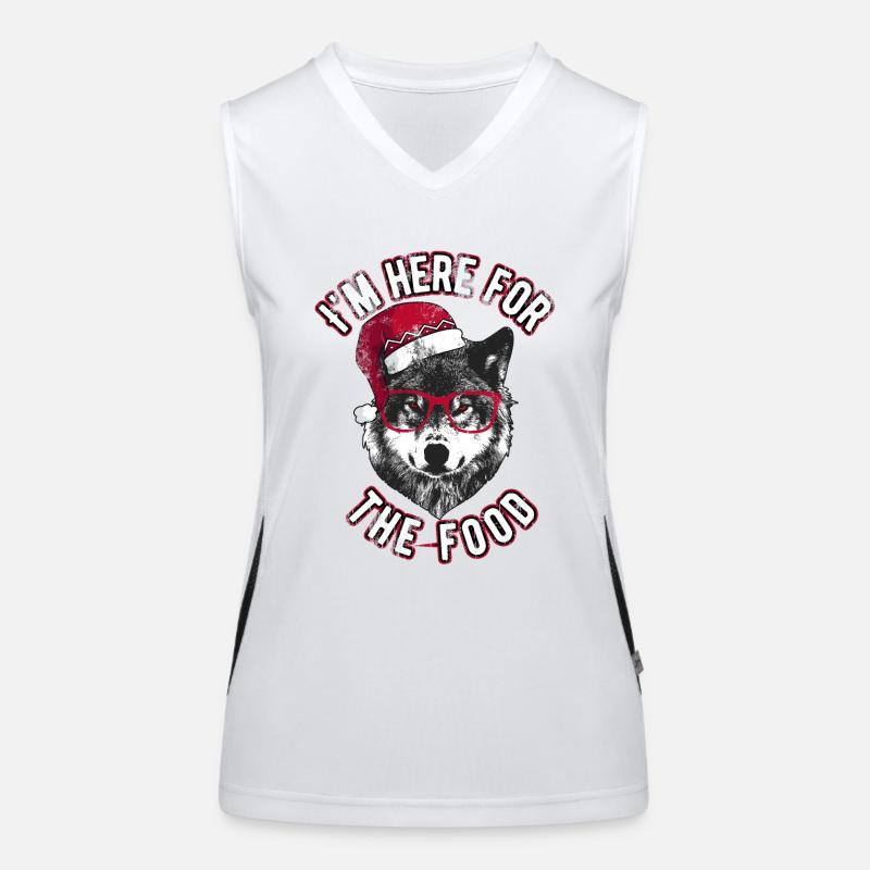Ich bin wegen des Essens hier - Grumpy Christmas Wolf Funktionelles Kontrast-Tank Top für Frauen