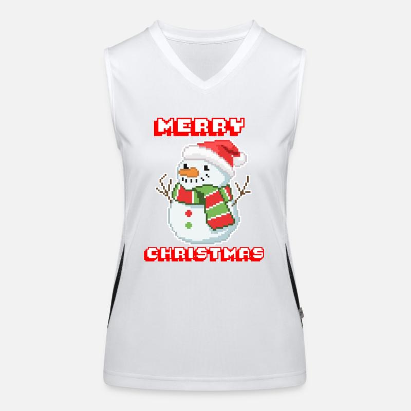 Merry Christmas I Xmas I 8 Bit Pixelated Snowman Women's Functional Contrast Tank Top