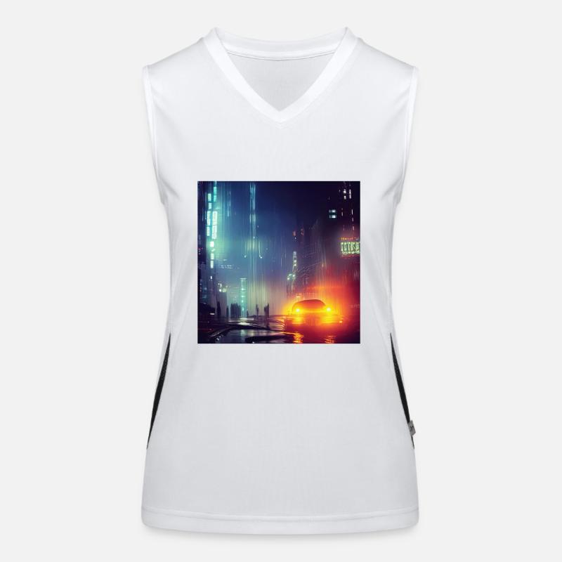 Retrowave Synthwave 80s Future city Design Funktionelles Kontrast-Tank Top für Frauen