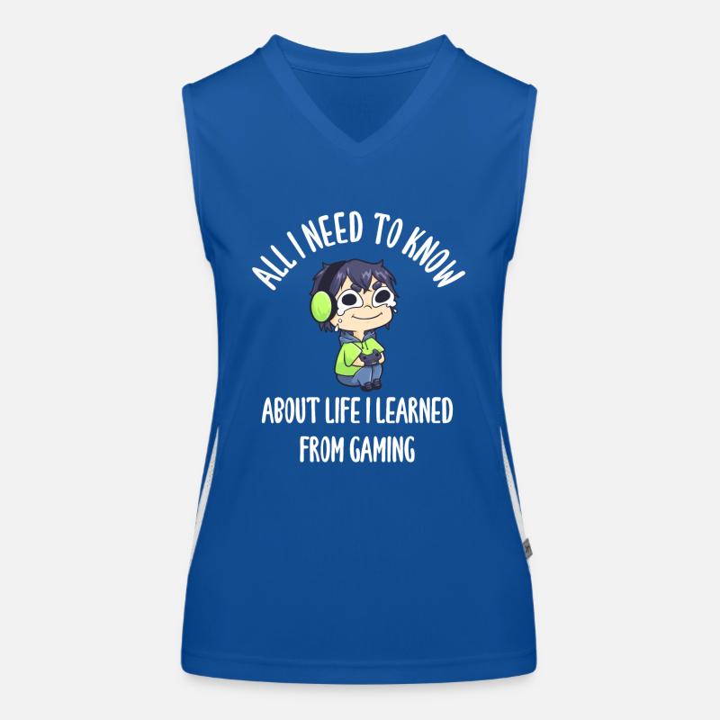 All I Need To Know About Life Gaming Funktionelles Kontrast-Tank Top für Frauen