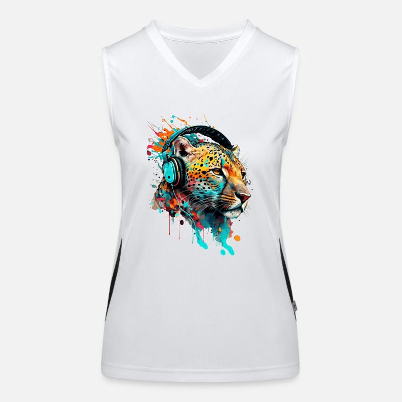 Leopard mit Kopfhörern DJ Funktionelles Kontrast-Tank Top für Frauen
