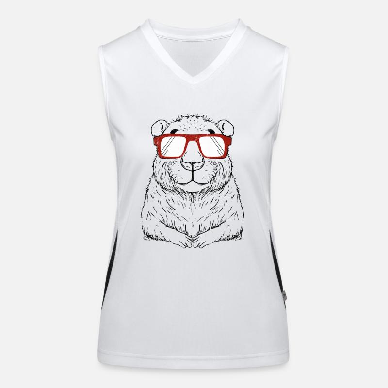 Cool Capybara Wearing Red Glasses Funny Rodent Pun Women's Functional Contrast Tank Top