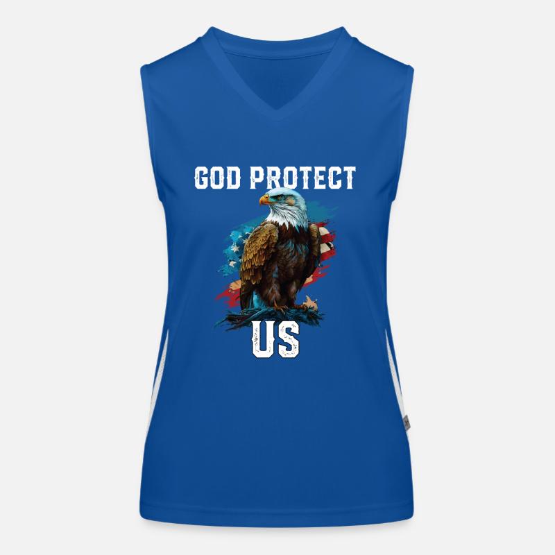 God Protect US American Bald Eagle Christian 4th Funktionelles Kontrast-Tank Top für Frauen