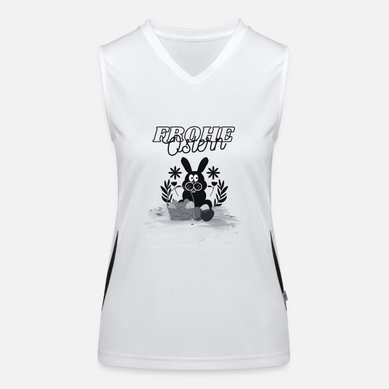 Frohe Ostern Hase mit Korb voll Eier schwarz/weiß Funktionelles Kontrast-Tank Top für Frauen
