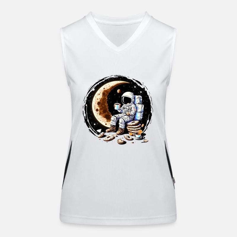 Astronaut drinking coffee on the moon Women's Functional Contrast Tank Top
