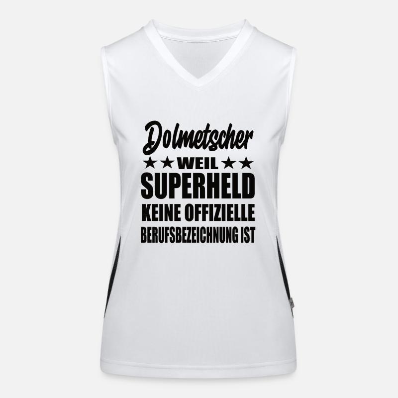 Dolmetscher Superheld Spruch Funktionelles Kontrast-Tank Top für Frauen