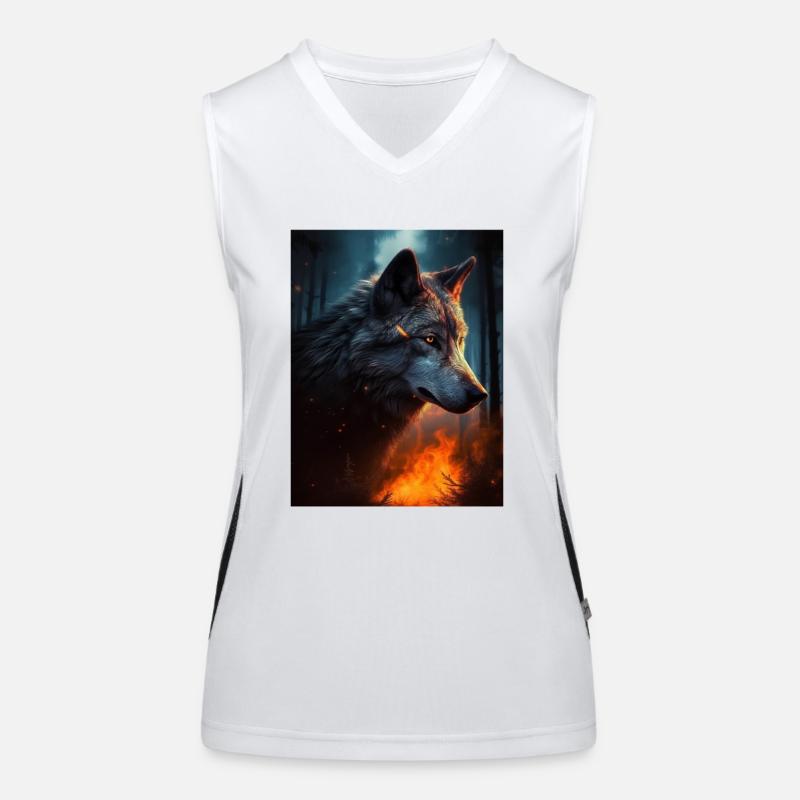 Lone Wolf in the fire forest Women's Functional Contrast Tank Top