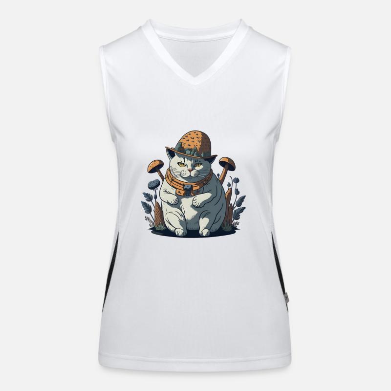 Fette Cottagecore-Katze mit Pilzhut Funktionelles Kontrast-Tank Top für Frauen