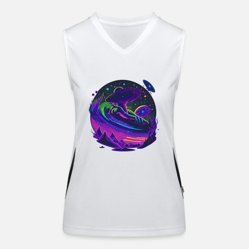 Alien Vinyl Record Flying Through Space Women's Functional Contrast Tank Top