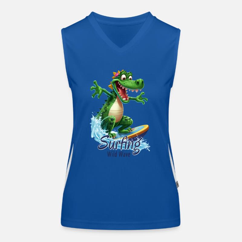 Lustiges Krokodil mit einem Surfbrett - Surfer Funktionelles Kontrast-Tank Top für Frauen