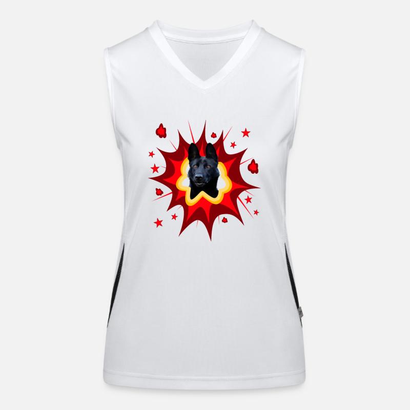 Comic Hund Design - Pow - Schwarzer Schäferhund Funktionelles Kontrast-Tank Top für Frauen