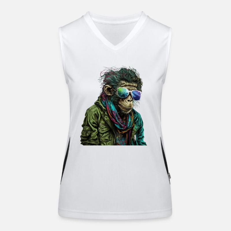Funny monkey chimpanzee with sunglasses Women's Functional Contrast Tank Top