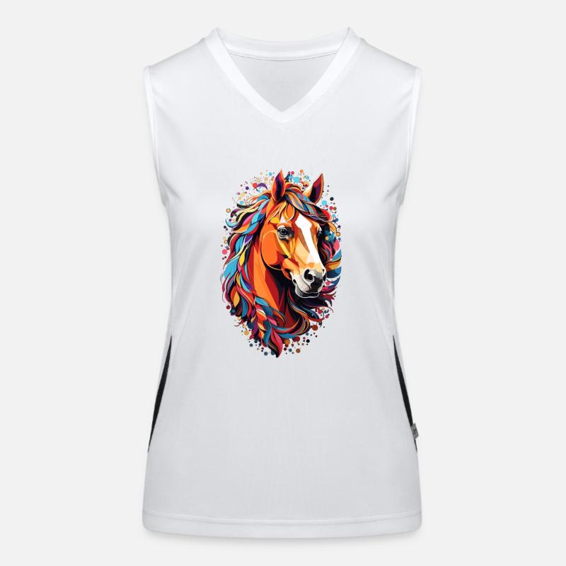 Süßes Pferdedesign - Bunte Pferde-Silhouette Funktionelles Kontrast-Tank Top für Frauen