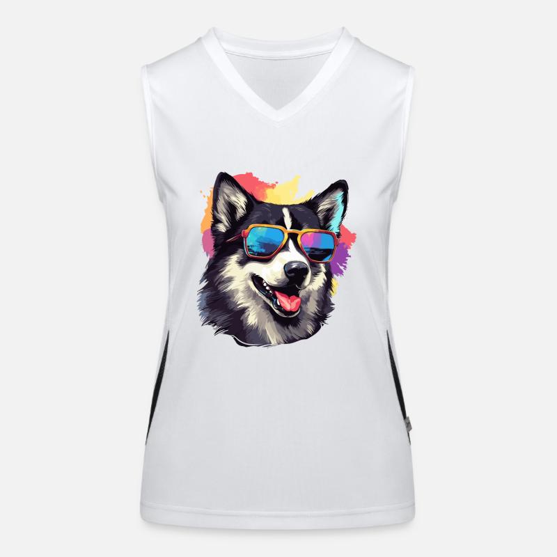 Bunte Alaskan Husky-Hunderasse mit Sonnenbrille Funktionelles Kontrast-Tank Top für Frauen