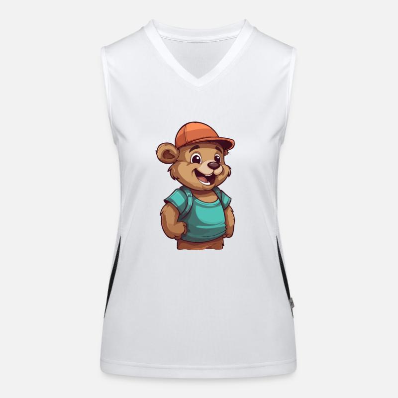 Mignon ours de dessin animé avec casquette: compagnon câlin Débardeur respirant contrasté Femme