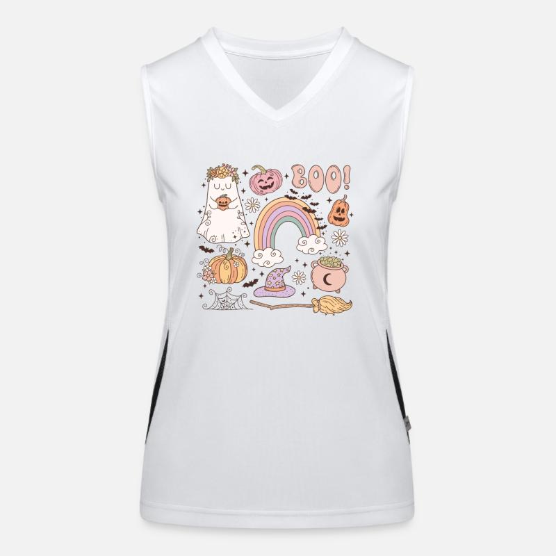 Retro Halloween Elements: Ghost, Pumpkin and Magic Women's Functional Contrast Tank Top