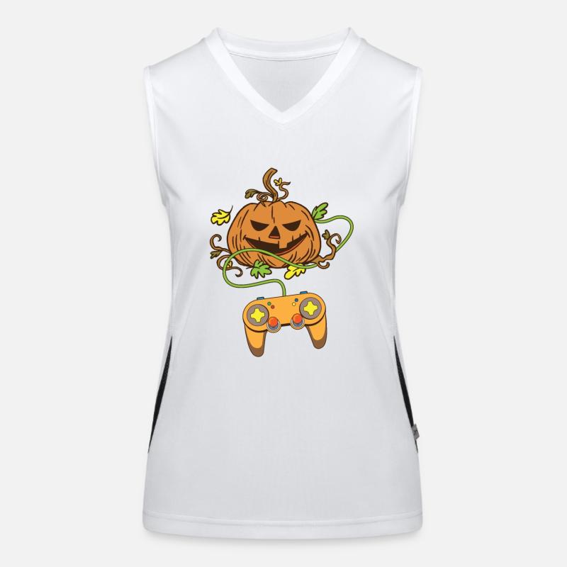 Halloween Pumpkin Head Video Game Controller Funktionelles Kontrast-Tank Top für Frauen