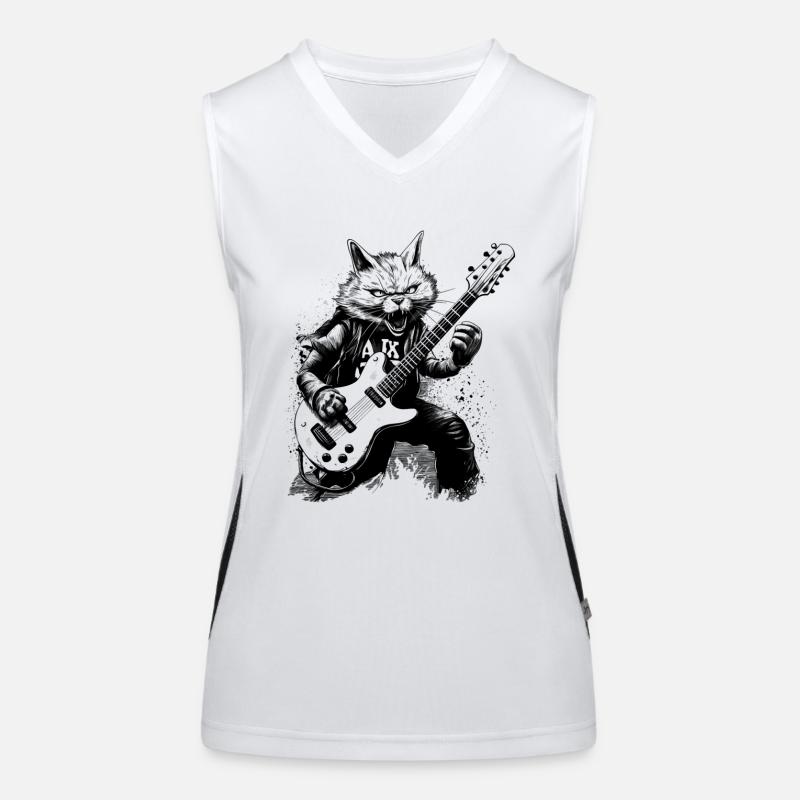 Katze mit Gitarre Funktionelles Kontrast-Tank Top für Frauen