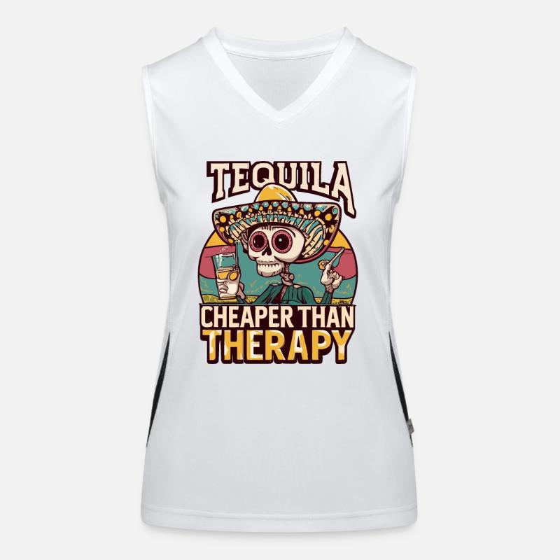 Funny saying: Tequila is Cheaper Than Therapy Women's Functional Contrast Tank Top
