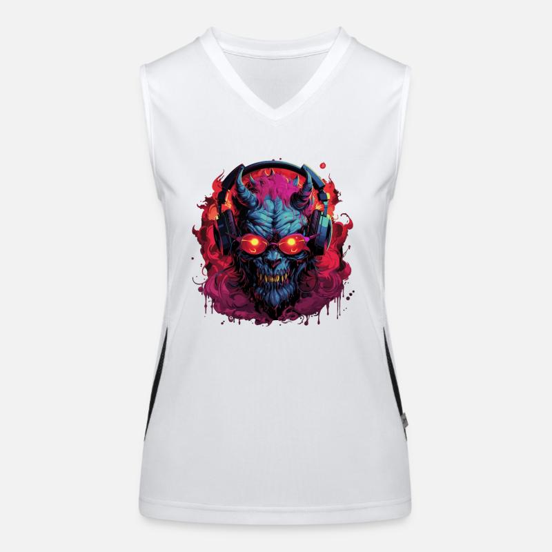 Devil Demon Monster with Headphones Women's Functional Contrast Tank Top