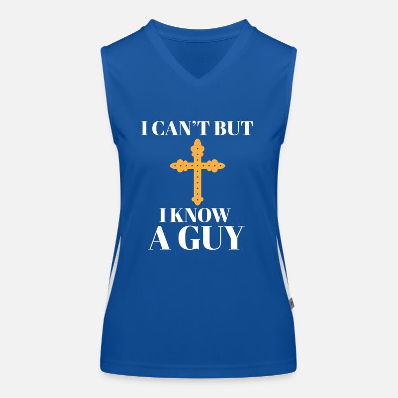 Christian Jesus Meme I Can't But I Know A Guy Funktionelles Kontrast-Tank Top für Frauen