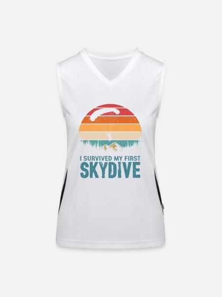 I Survived My First Skydive Skydiver Parachute - Funktionelles Kontrast-Tank Top für Frauen - Weiß/Schwarz - Vorne