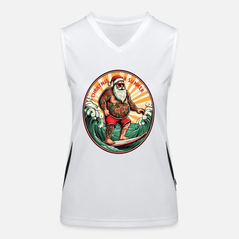 Weihnachtsmann surft Weihnachten im Sommer Funktionelles Kontrast-Tank Top für Frauen