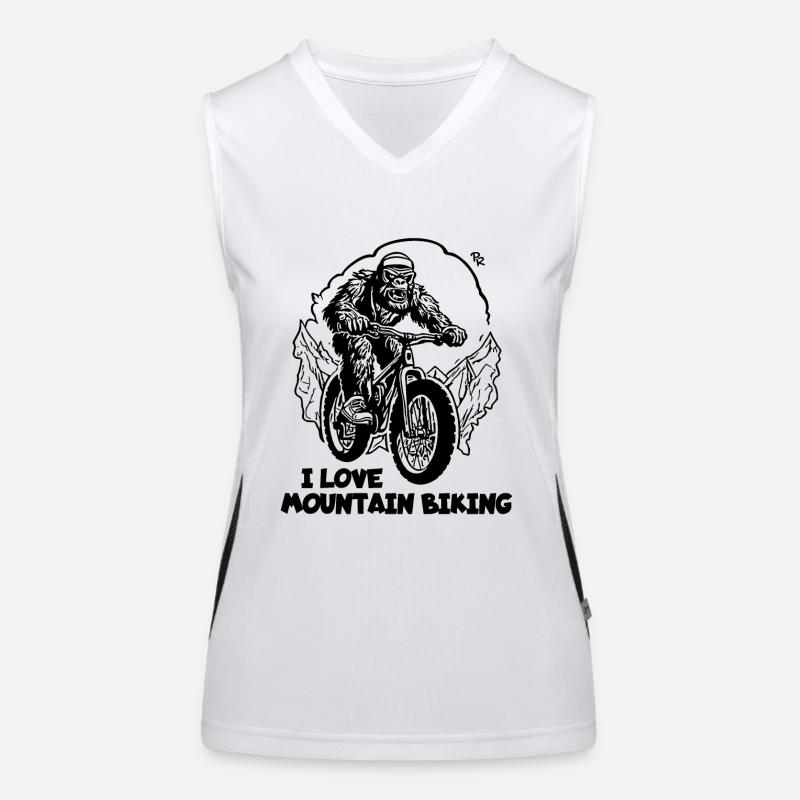 Radfahrender Gorilla: Ich liebe Mountainbiking Funktionelles Kontrast-Tank Top für Frauen