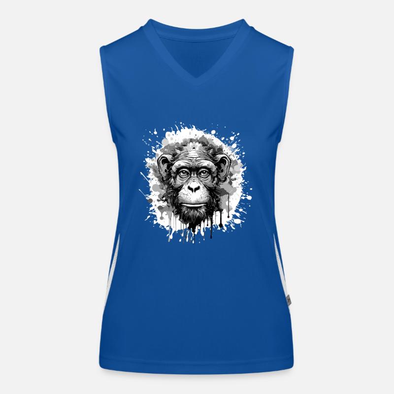 Monkey Head Portrait Animal Women's Functional Contrast Tank Top