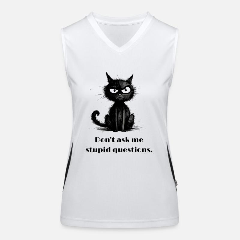 schwarze Katze Comic Style lustiger Spruch Funktionelles Kontrast-Tank Top für Frauen