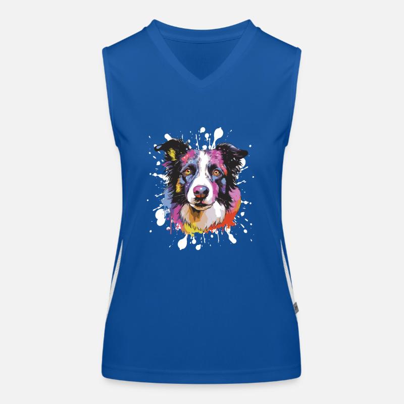 Border Collie Dog Pop Art Head Women's Functional Contrast Tank Top