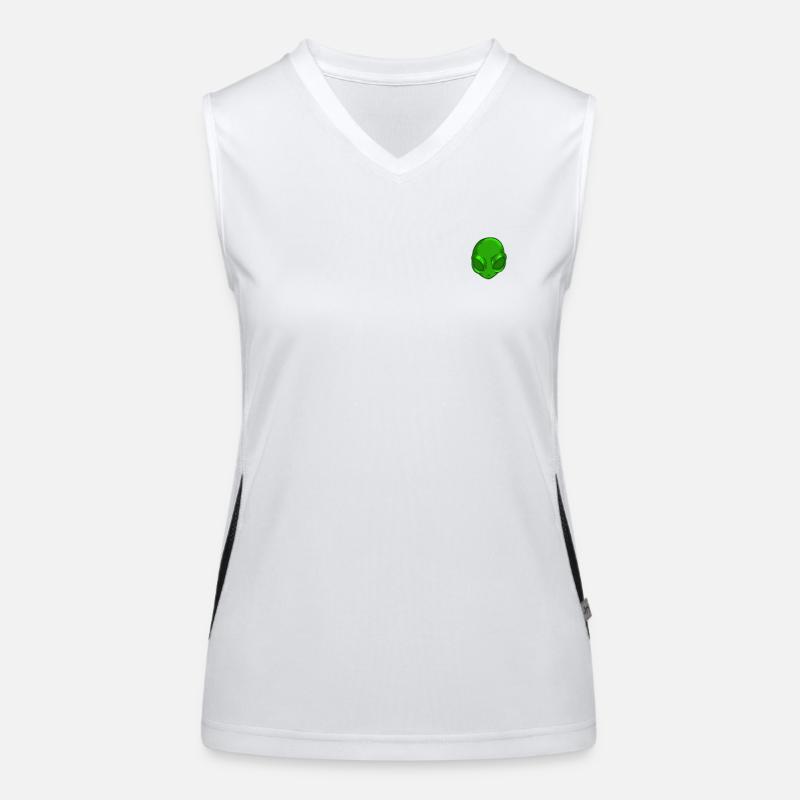 Green Alien Head Pocket Patch T-Shirt Funny Space Women's Functional Contrast Tank Top