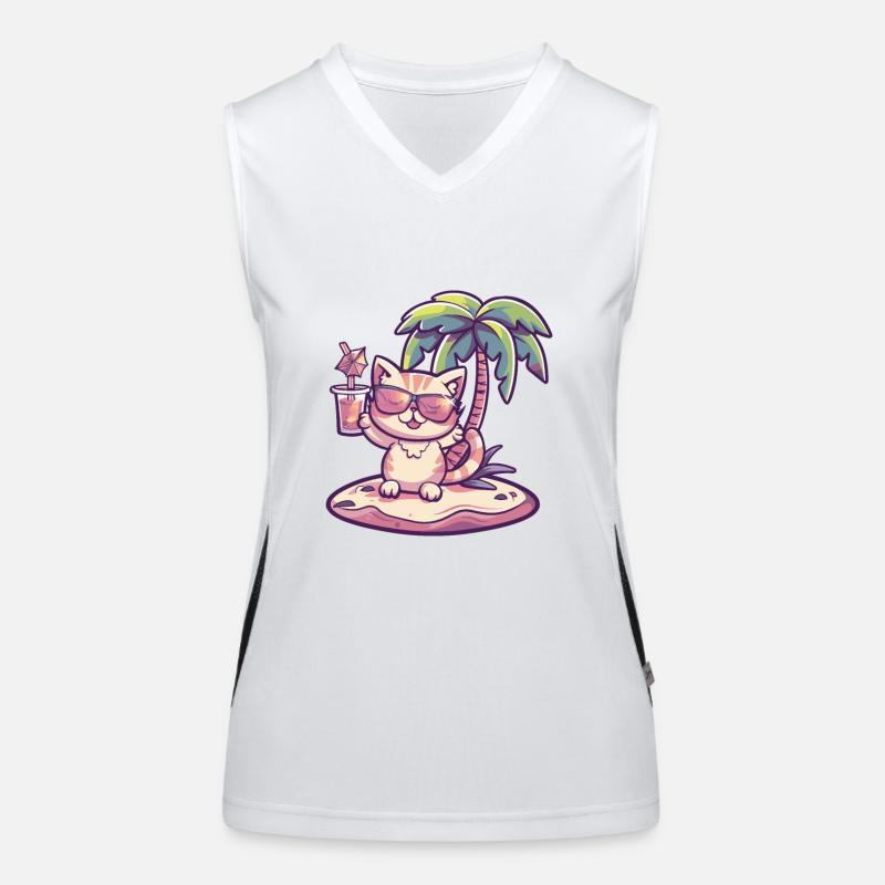 Cat Summer Beach Vacation Women's Functional Contrast Tank Top