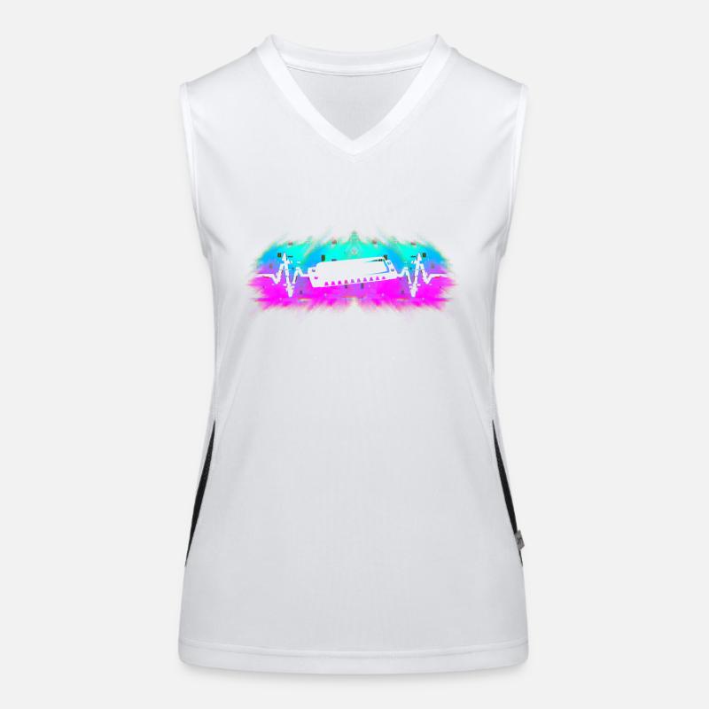 Harmonica player musician heartbeat Women's Functional Contrast Tank Top