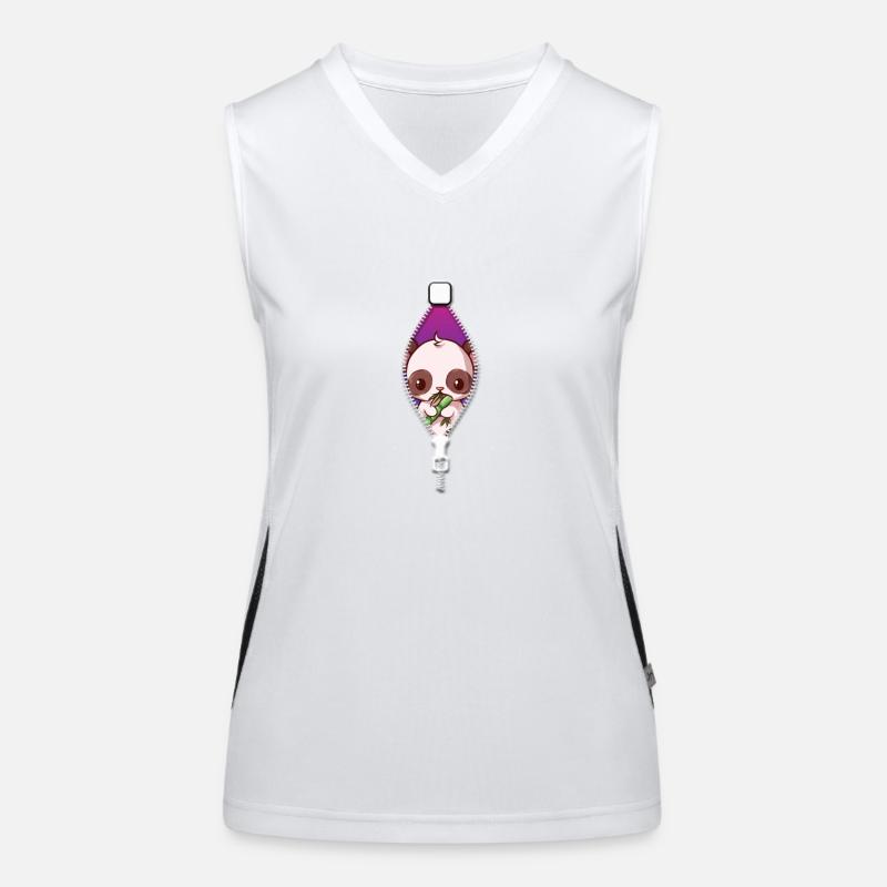 Bébé panda jetant un coup d’œil hors de la fermeture éclair mangeant du bambou Débardeur respirant contrasté Femme