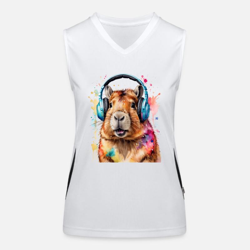 Capybara Kopfhörer Capy Bunt Tier Design Print Funktionelles Kontrast-Tank Top für Frauen