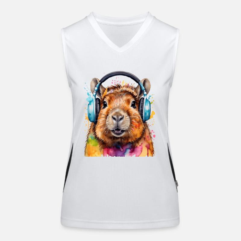 Capybara Kopfhörer Capy Bunt Tier Design Print Funktionelles Kontrast-Tank Top für Frauen