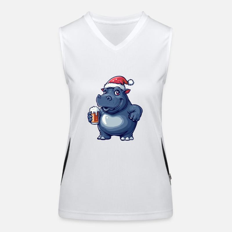 Nilpferd Weihnachten Bier Funktionelles Kontrast-Tank Top für Frauen