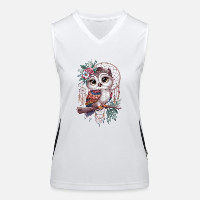 Eule Traumfänger Vogel Federn Funktionelles Kontrast-Tank Top für Frauen