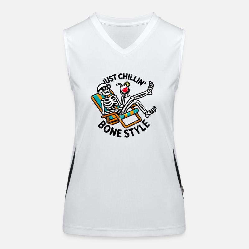 Just Chillin Bone Style Happy Scary Day Skeleton Women's Functional Contrast Tank Top