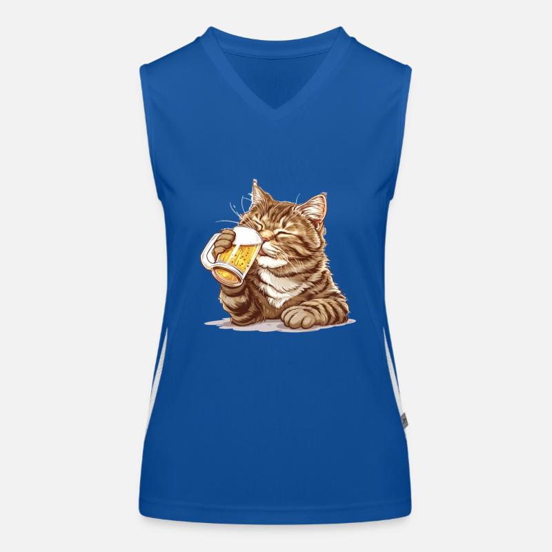 Cute Cat Drinking Beer 2 Funktionelles Kontrast-Tank Top für Frauen
