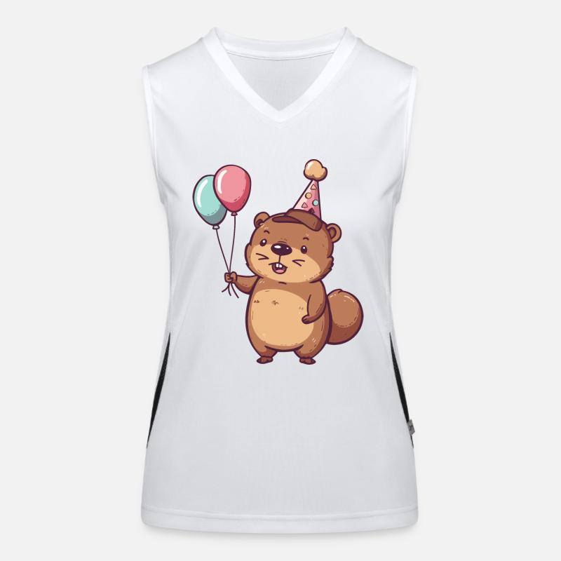 Beaver Birthday Comic Cute Women's Functional Contrast Tank Top